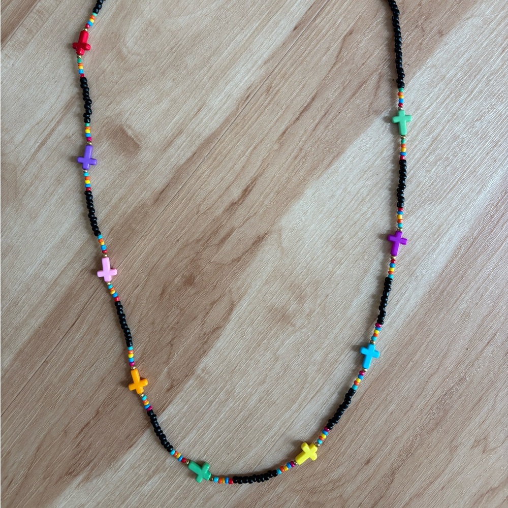 Colorful Cross Beaded Necklace